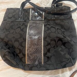 Preowned coach bag black with snake skin stripe
